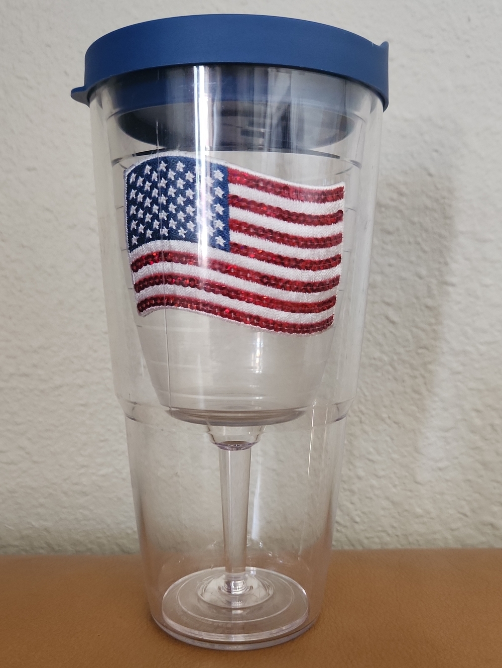 tervis Clear Tumbler with Blue Lid and American Flag Insert